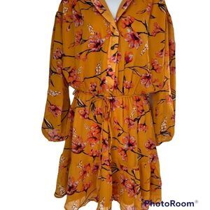 NWT Fraiche by J Nora Floral Print Long Sleeve Mini Dress L